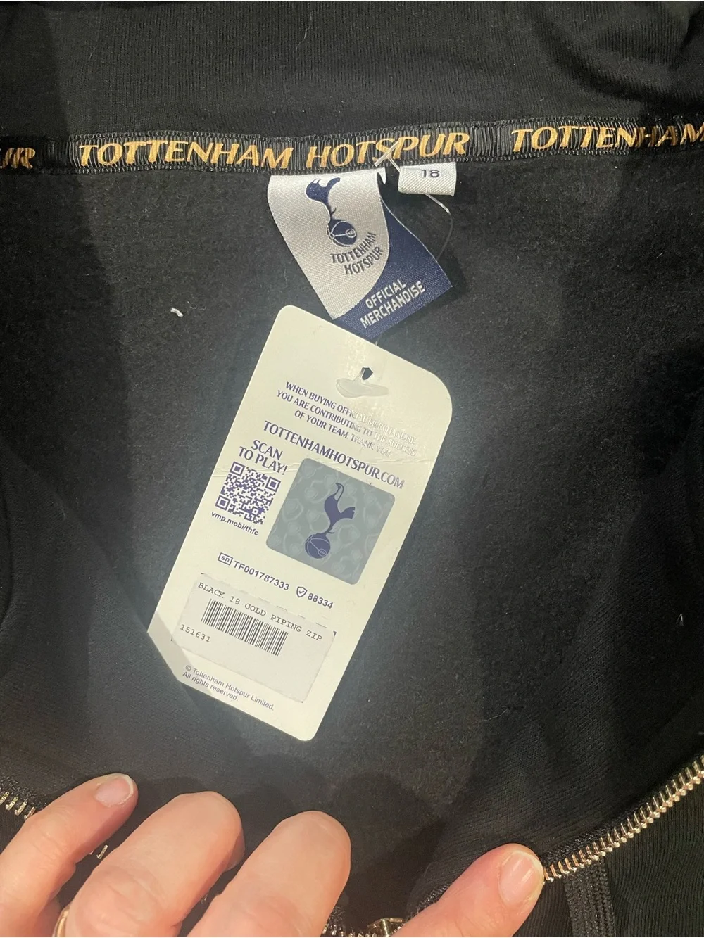 Tottenham Hotspur Women’s Black Hoodie with Gold Details. Fits UK 18 NWT ⚽️ 🐓